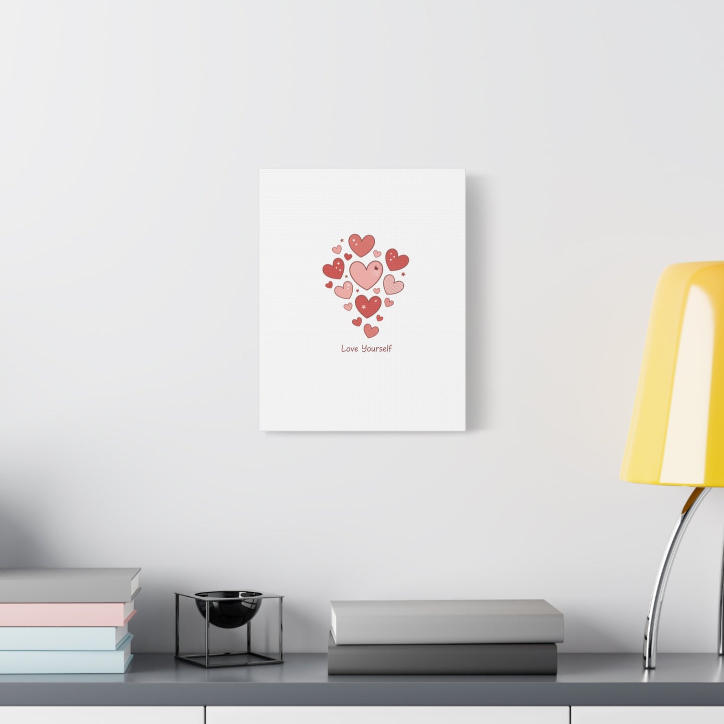 Love Yourself Canvas Wall Art — Watercolor Hearts Inspirational Home Decor