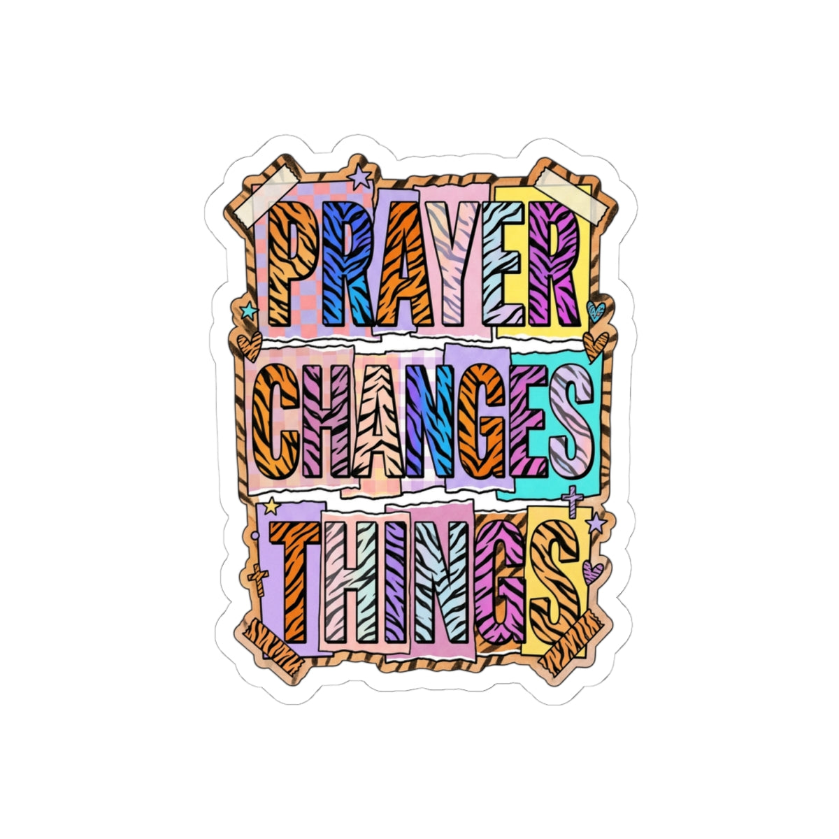 Prayer Changes Things Sticker | Christian rainbow script, playful faith decal