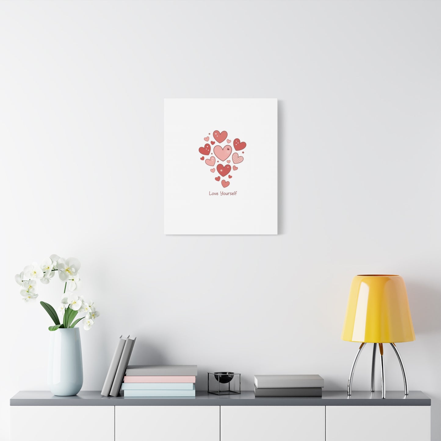 Love Yourself Canvas Wall Art — Watercolor Hearts Inspirational Home Decor