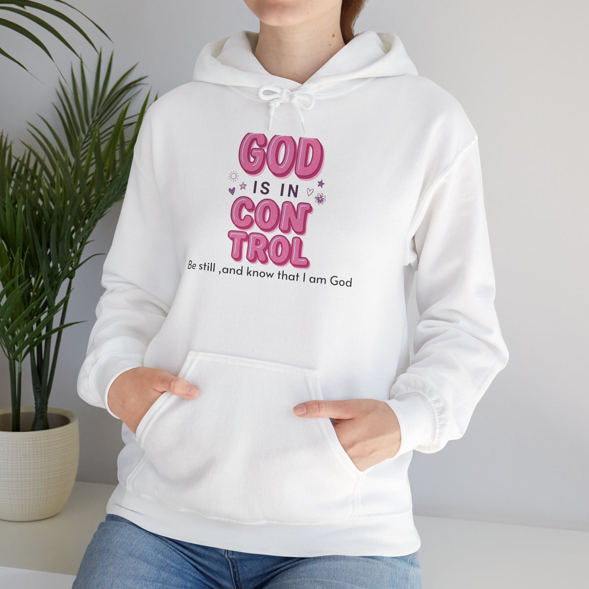 God Is in Control Hoodie | Christian Rainbow Script, Playful Faith Apparel