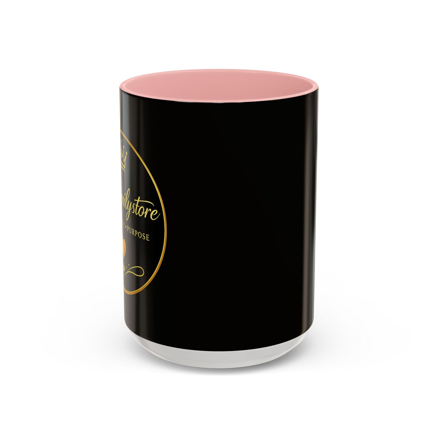 Black Accent Coffee Mug — "Abafamilystore: Faith • Family • Purpose" Gold Logo