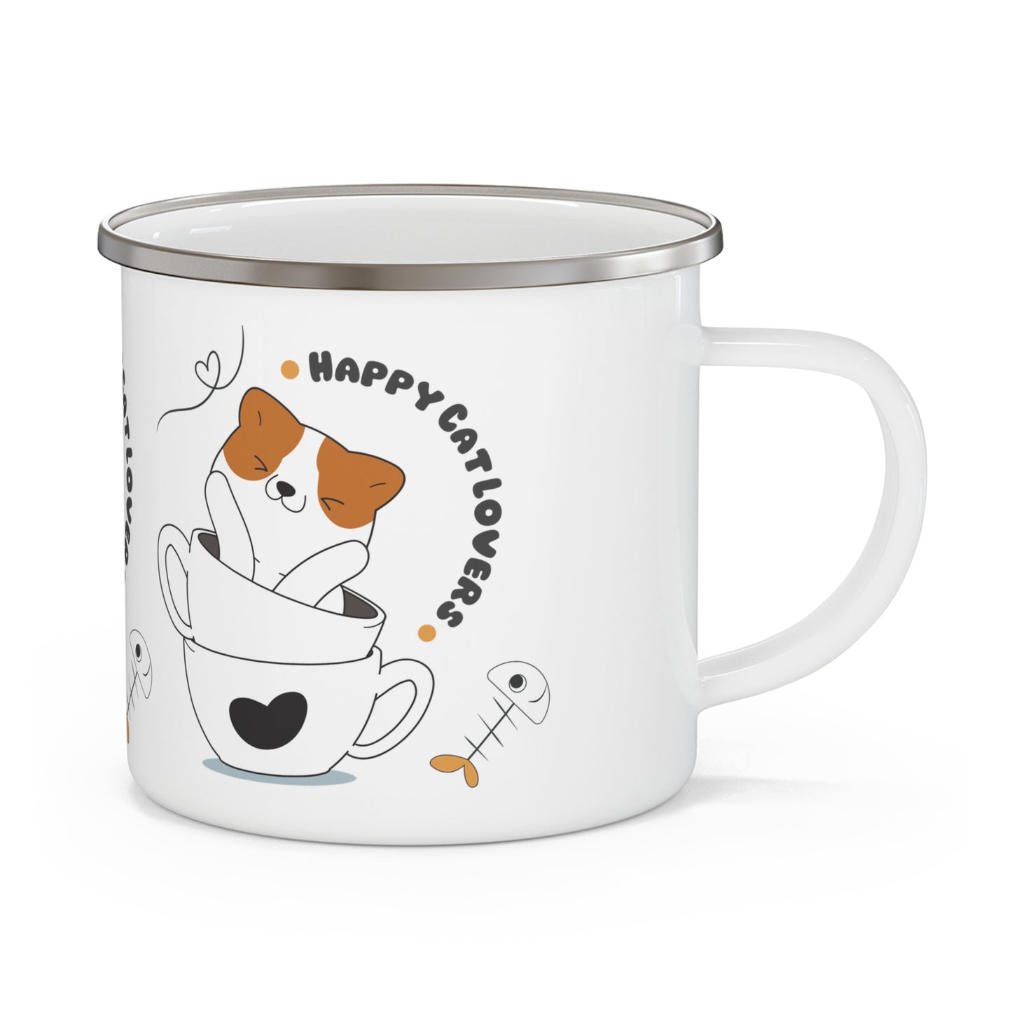 Happy Cat Lovers Enamel Camping Mug, Cute Cat Mug, Outdoor Adventure Coffee Cup, Cat Lover Gift, Funny Camping Mug, Pet Parent Accessories