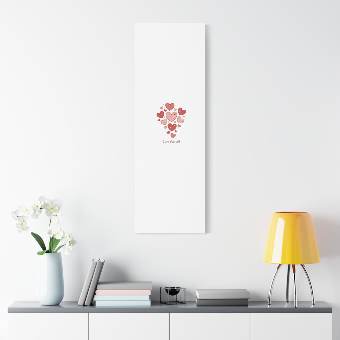 Love Yourself Canvas Wall Art — Watercolor Hearts Inspirational Home Decor