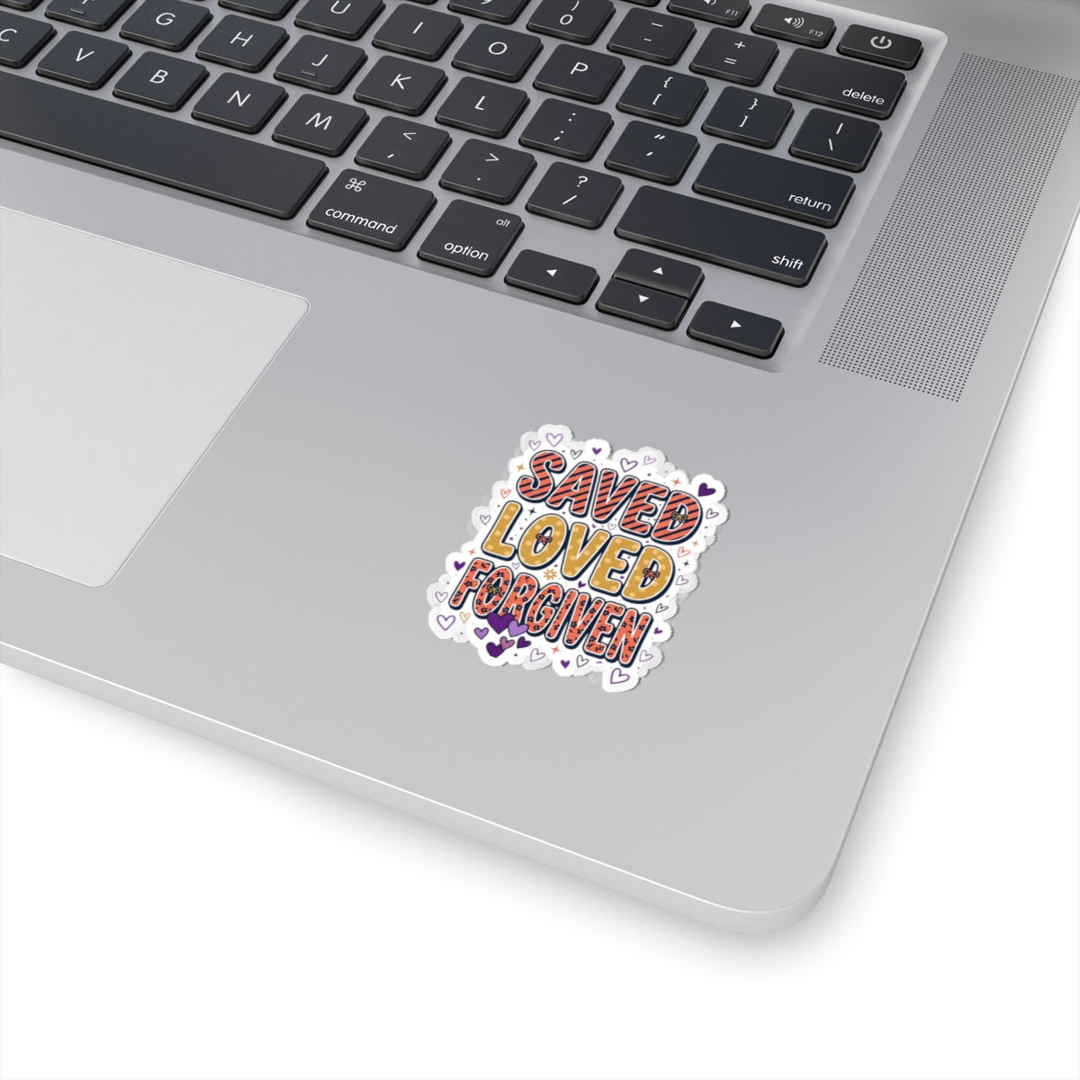 Saved Loved Forgiven Sticker | Christian faith, colorful script