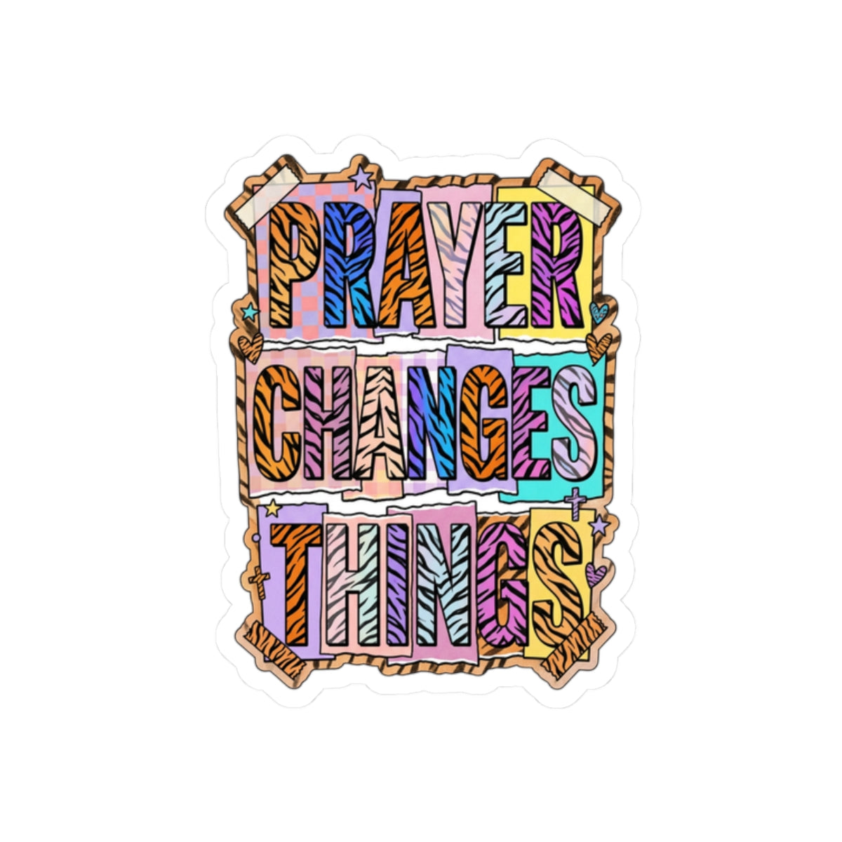 Prayer Changes Things Sticker | Christian rainbow script, playful faith decal
