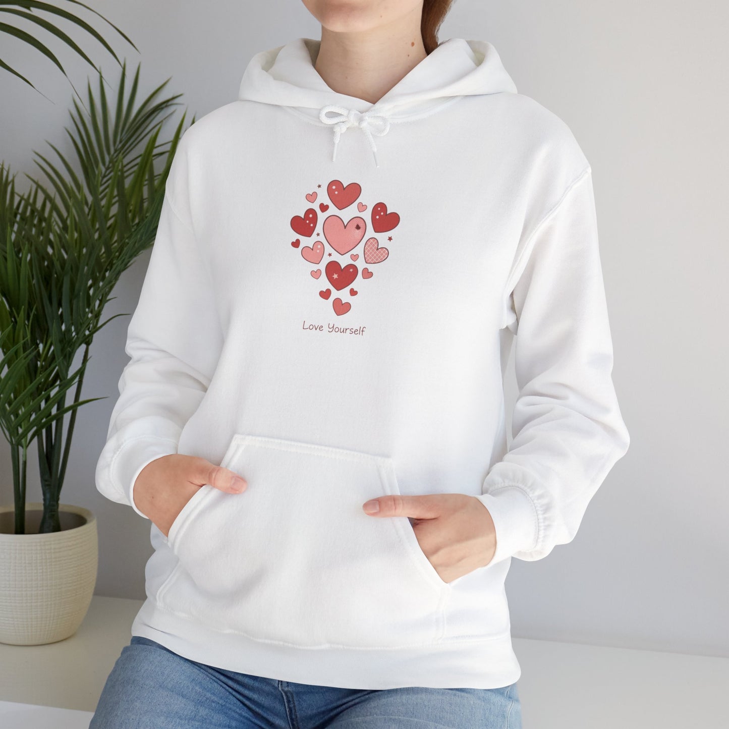 Love Yourself Watercolor Hearts Hoodie — Inspirational Self-Love Sweatshirt