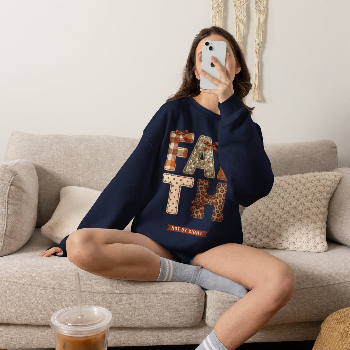 Faith Fall Crewneck Sweatshirt | Christian Autumn, Leaves & Plaid