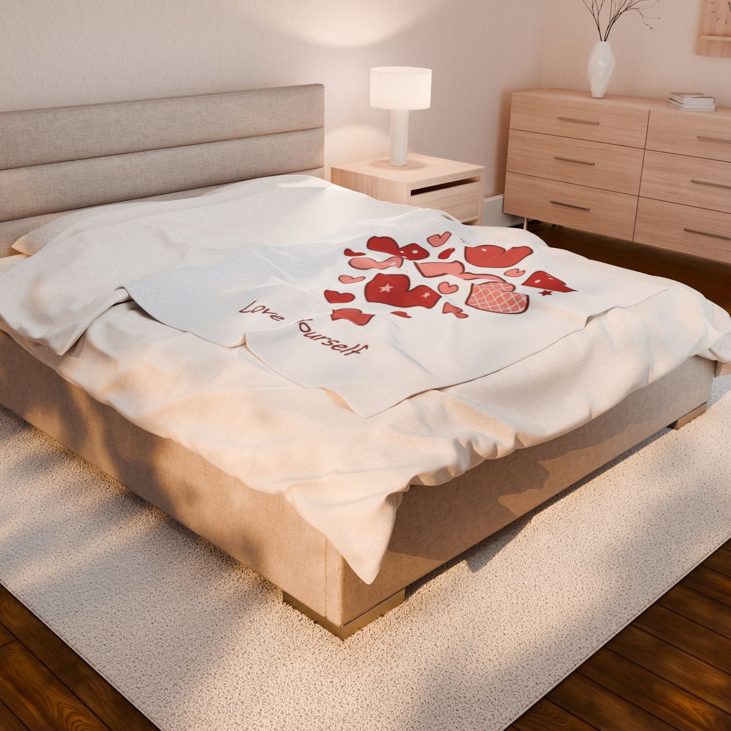 Love Yourself Plush Blanket — Watercolor Hearts Inspirational Velveteen Throw