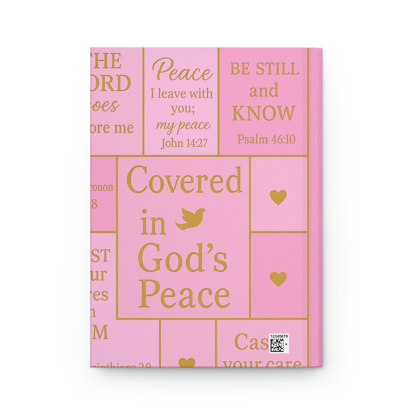 Covered in God’s Peace Hardcover Journal — Pink Bible Verse Prayer Notebook (Be Still, Cast Your Cares)