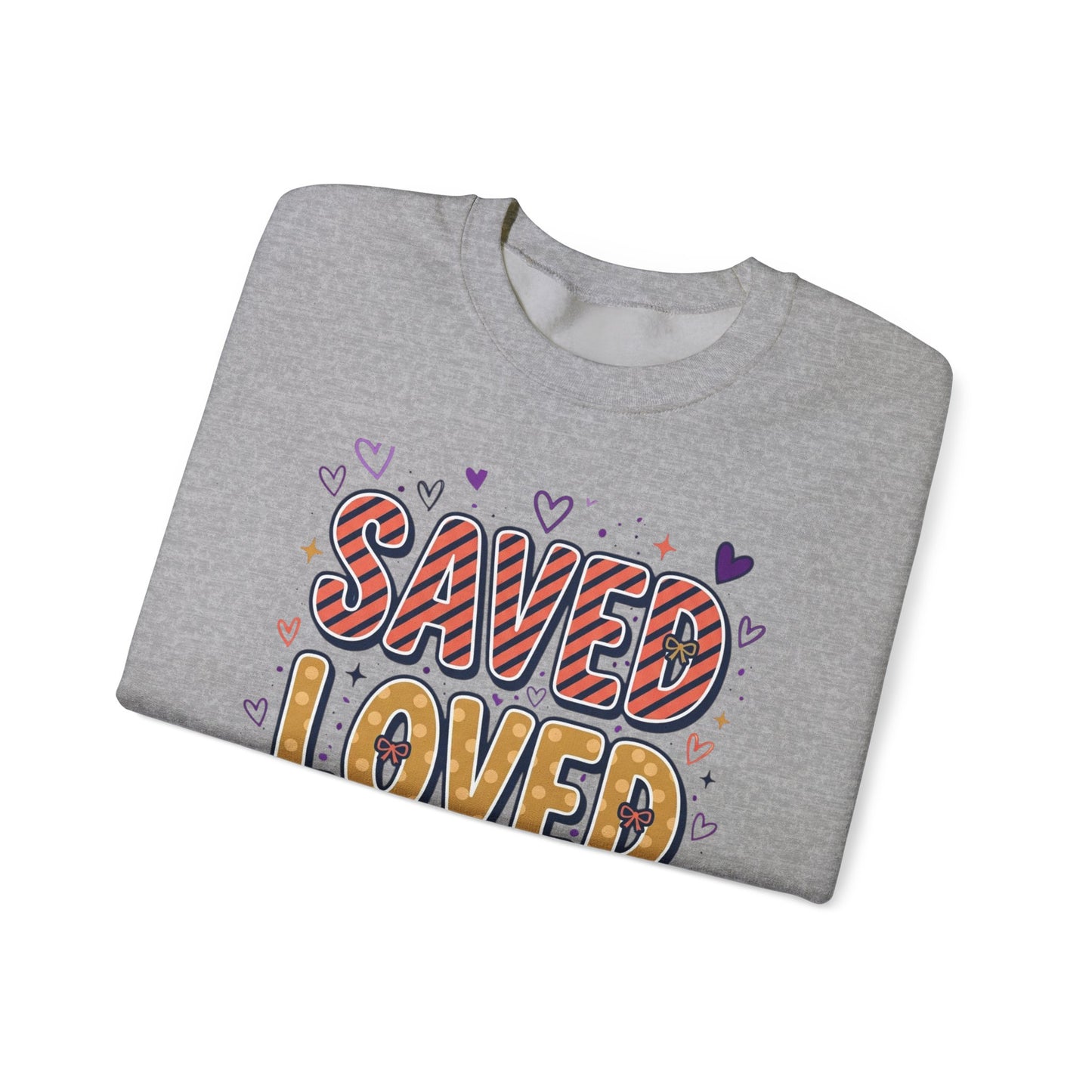 Saved Loved Forgiven Sweatshirt | Christian rainbow scripture style