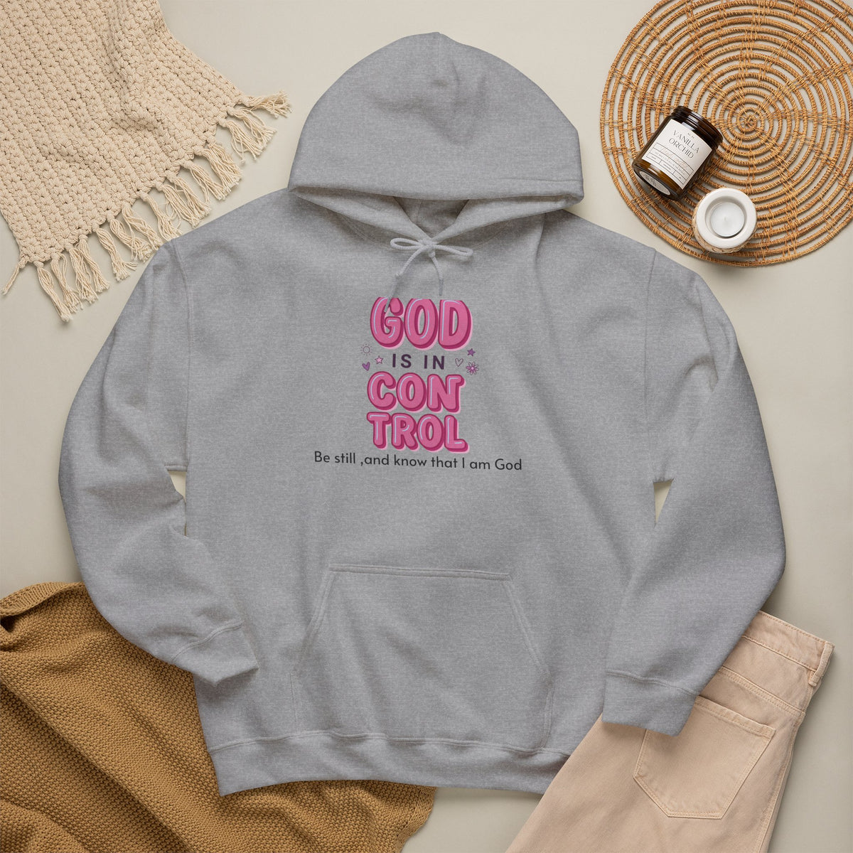 God Is in Control Hoodie | Christian Rainbow Script, Playful Faith Apparel