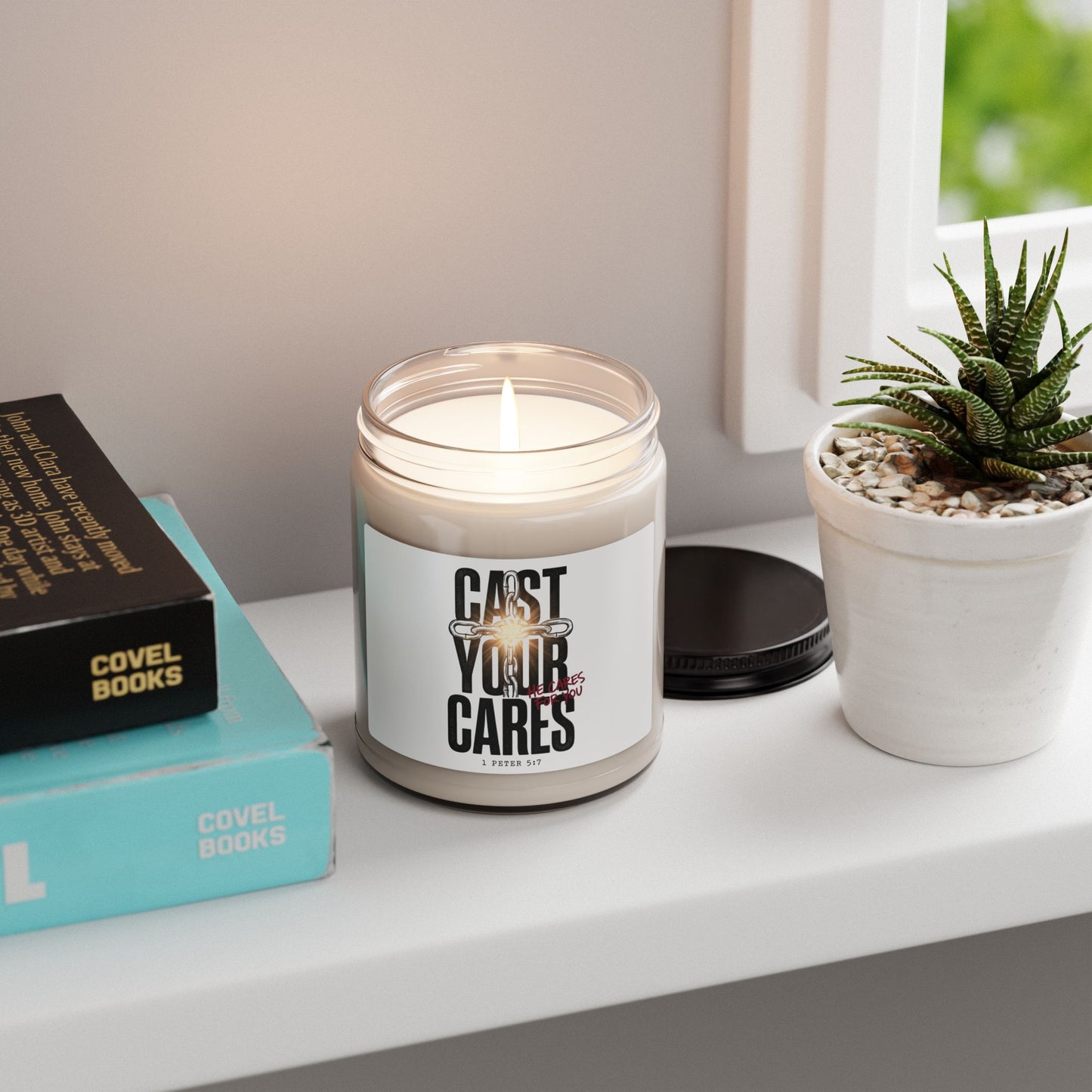 Cast Your Cares Candle | Soy Jar Candle, Christian Streetwear Scripture Design