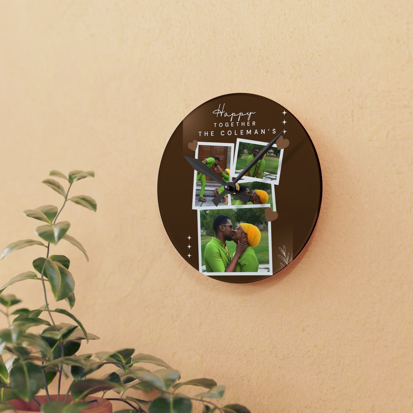 Acrylic Wall Clock — Personalized Photo Collage "Happy Together" Family Clock