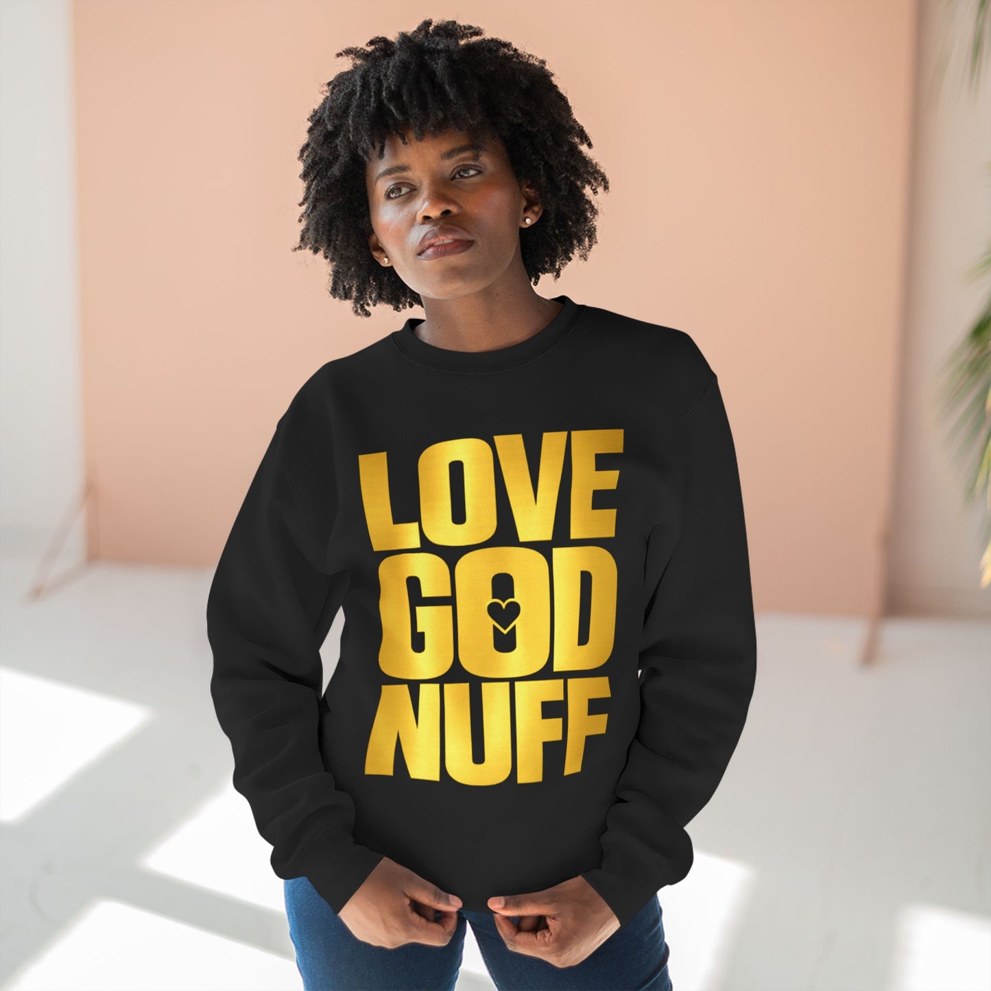 Love God Nuff Embroidered Sweatshirt - Cream | Premium Faith Crewneck
