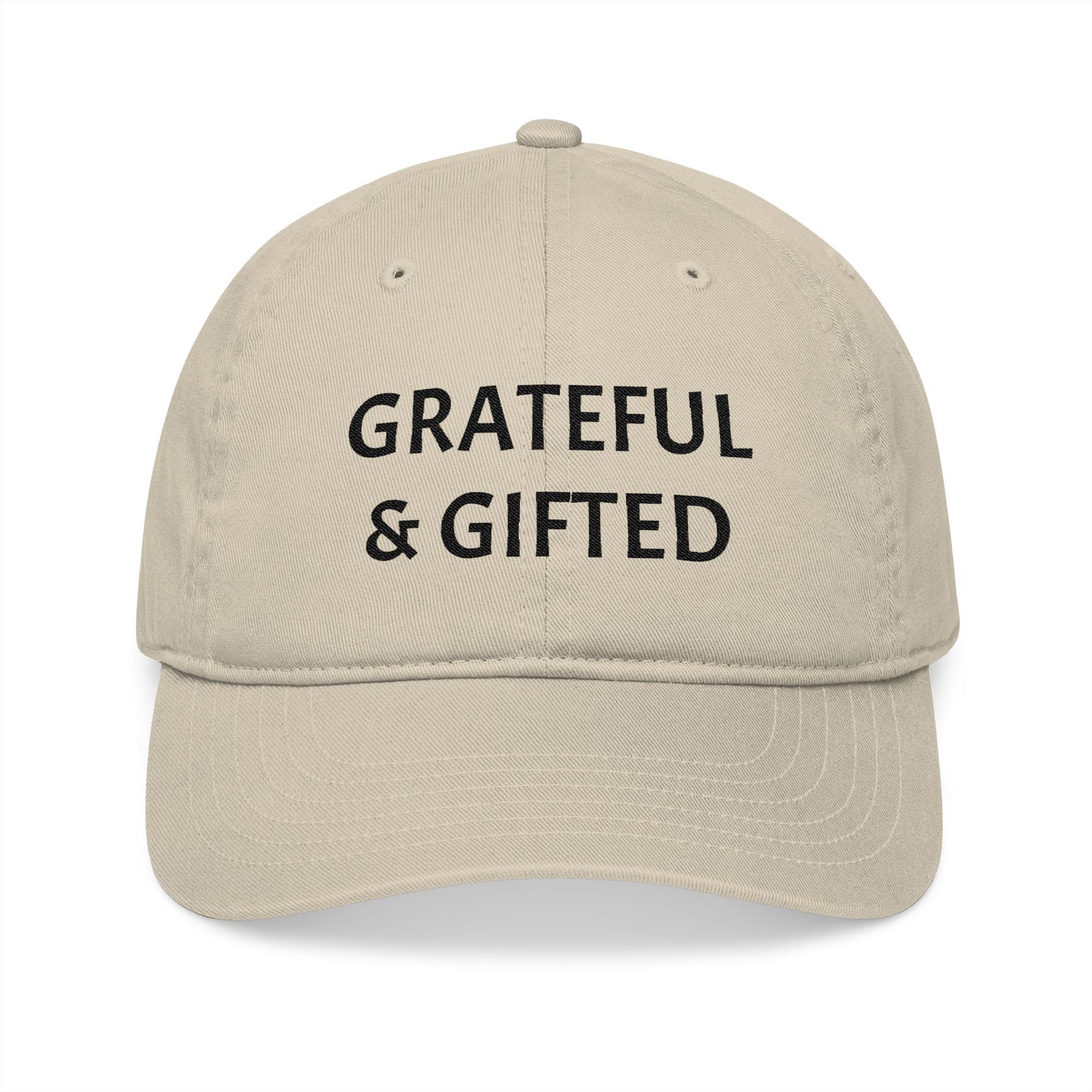 Grateful & Gifted Organic Baseball Cap, Eco-Friendly Hat, Embroidered Adjustable Cap, Gift for Friends, Casual Style Accessory