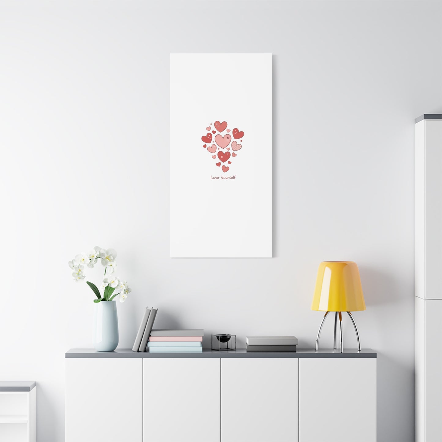 Love Yourself Canvas Wall Art — Watercolor Hearts Inspirational Home Decor