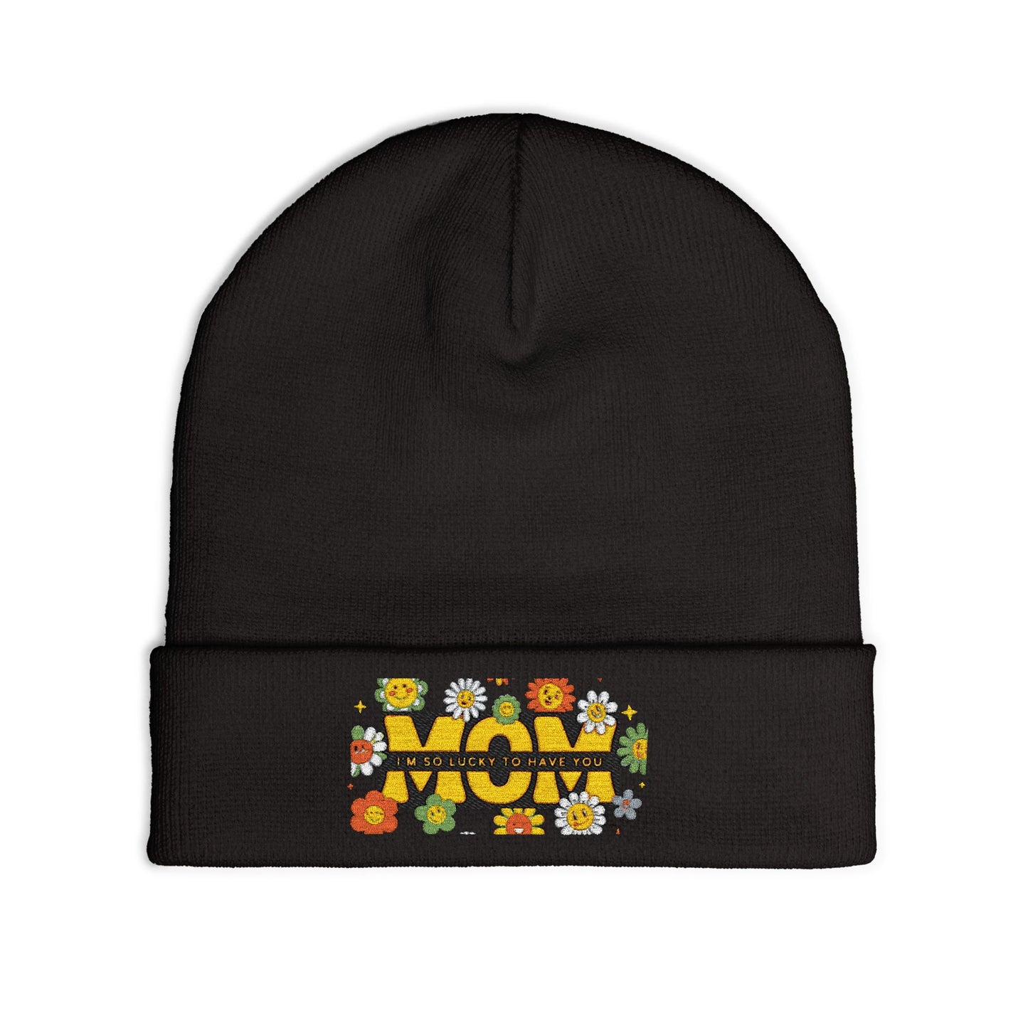 Embroidered 'Mom' Floral Knit Beanie – Cozy Mother's Day Gift