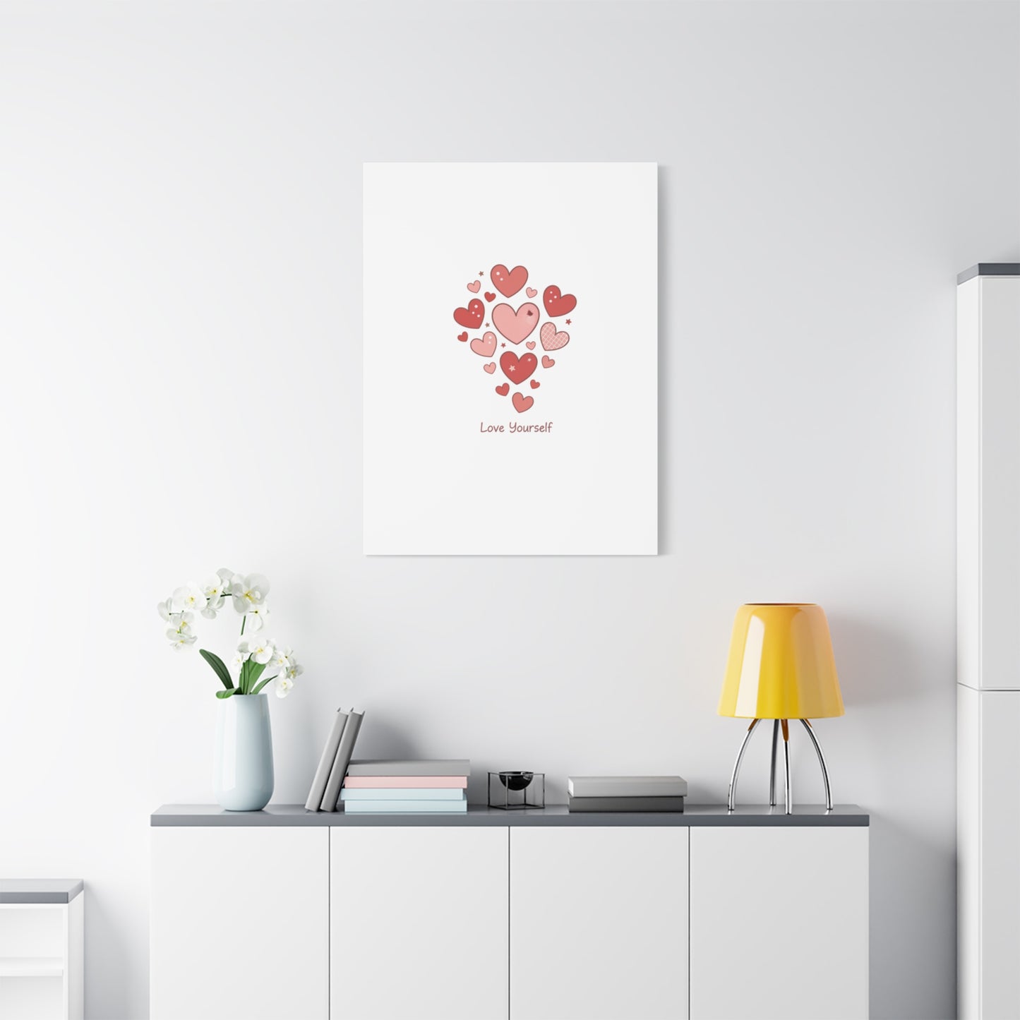 Love Yourself Canvas Wall Art — Watercolor Hearts Inspirational Home Decor
