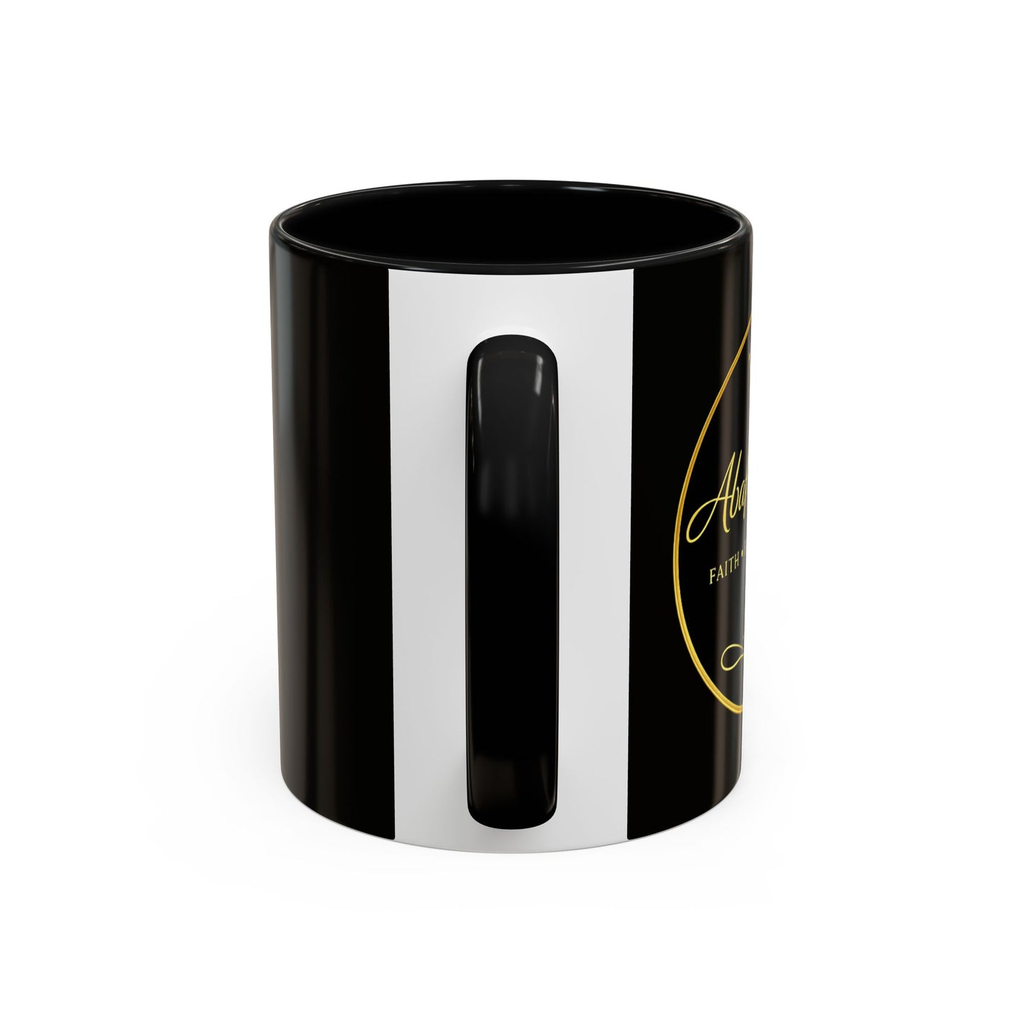 Black Accent Coffee Mug — "Abafamilystore: Faith • Family • Purpose" Gold Logo