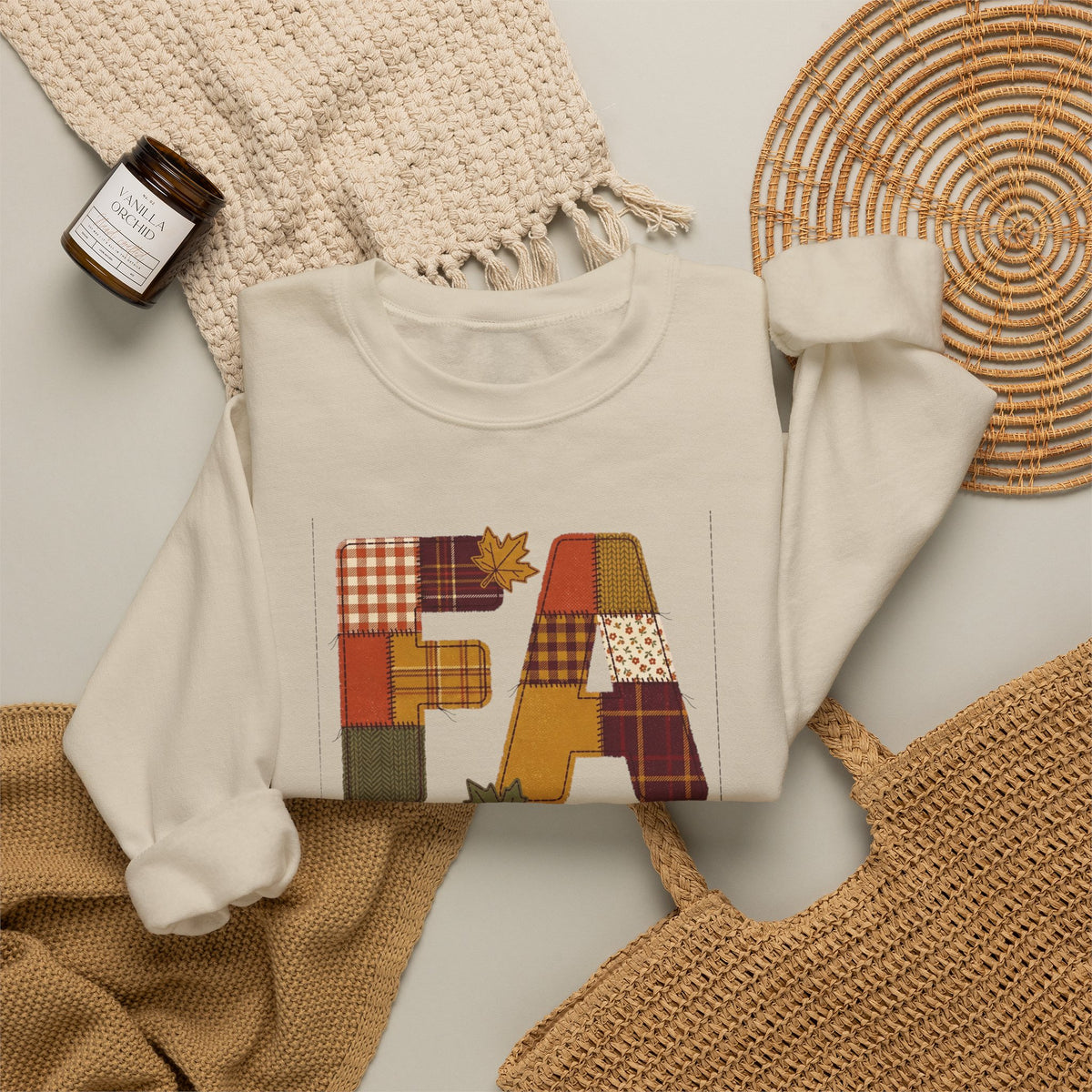 Fall Patchwork "Fae for Jesus" Crewneck Sweatshirt | Thanksgiving Harvest