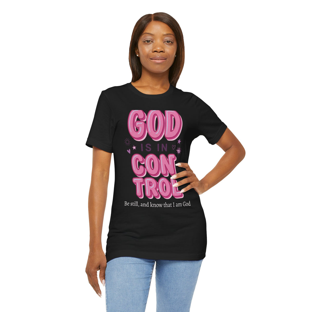 God Is In Control Tee | Christian faith shirt, playful rainbow script