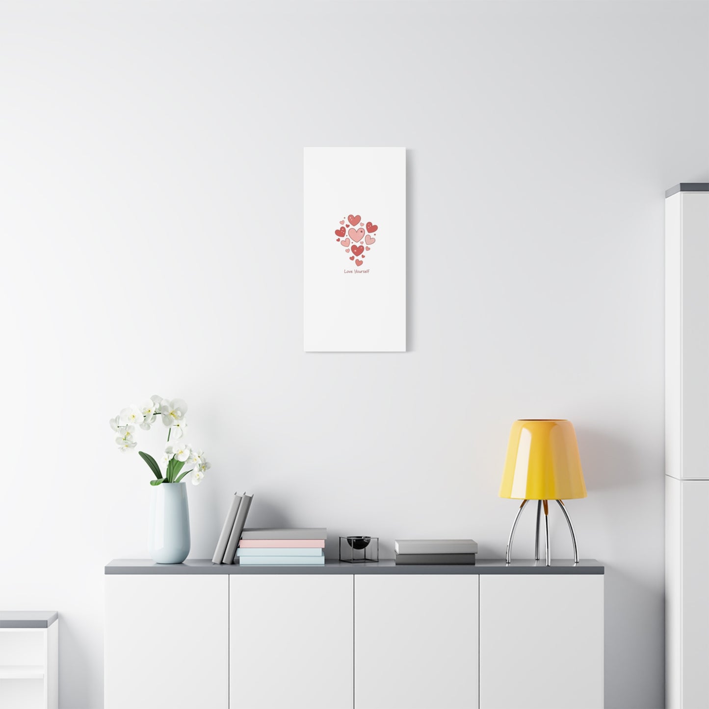 Love Yourself Canvas Wall Art — Watercolor Hearts Inspirational Home Decor
