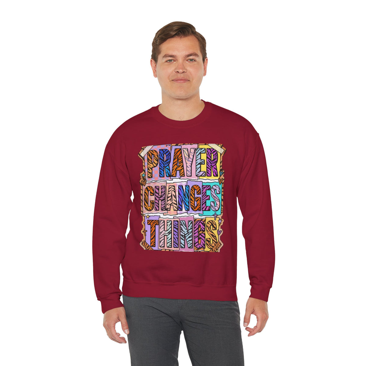Prayer Changes Things Sweatshirt | Christian rainbow scripture, mixed-font faith