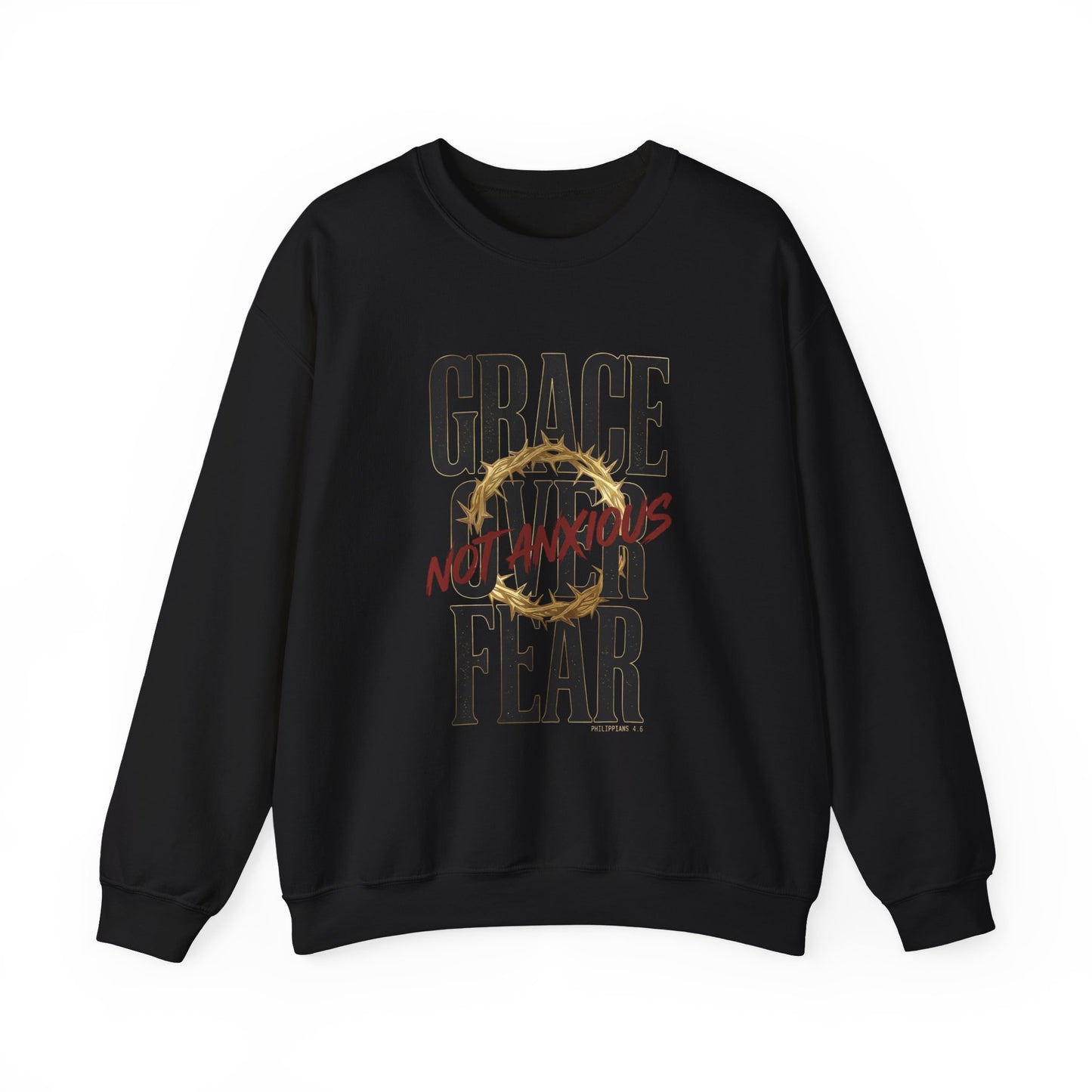 Grace Over Fear Crewneck Sweatshirt | Christian Streetwear, Distressed Thorn Graphic