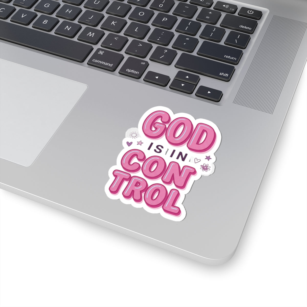 God Is In Control Sticker | Christian faith, playful rainbow script
