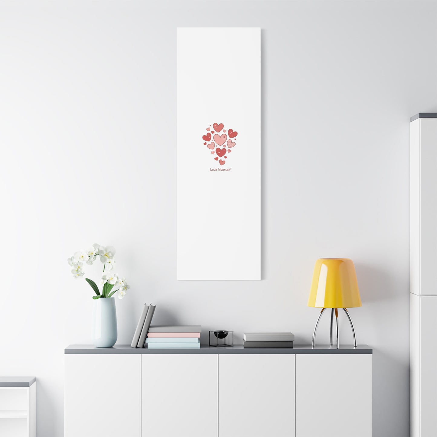 Love Yourself Canvas Wall Art — Watercolor Hearts Inspirational Home Decor