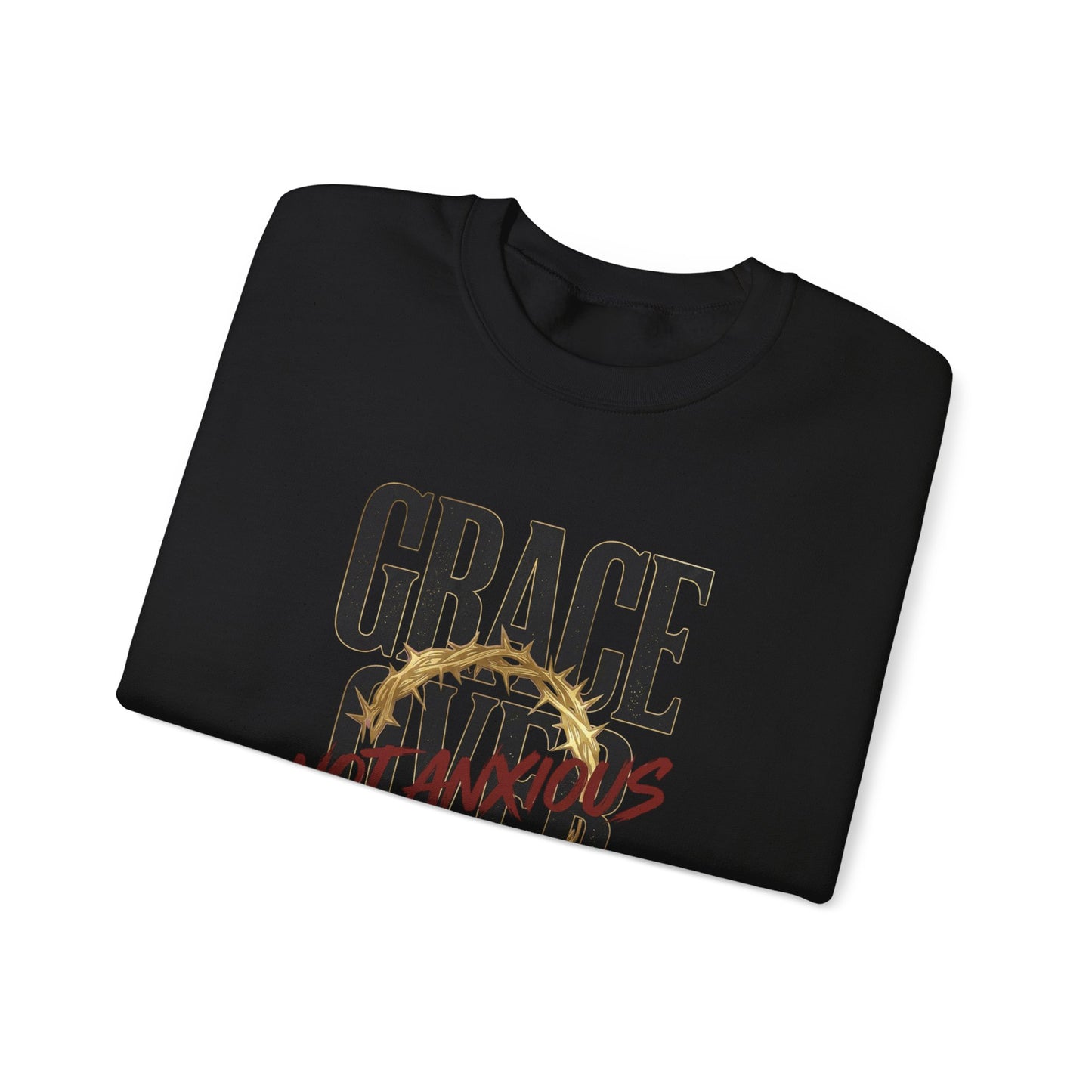 Grace Over Fear Crewneck Sweatshirt | Christian Streetwear, Distressed Thorn Graphic