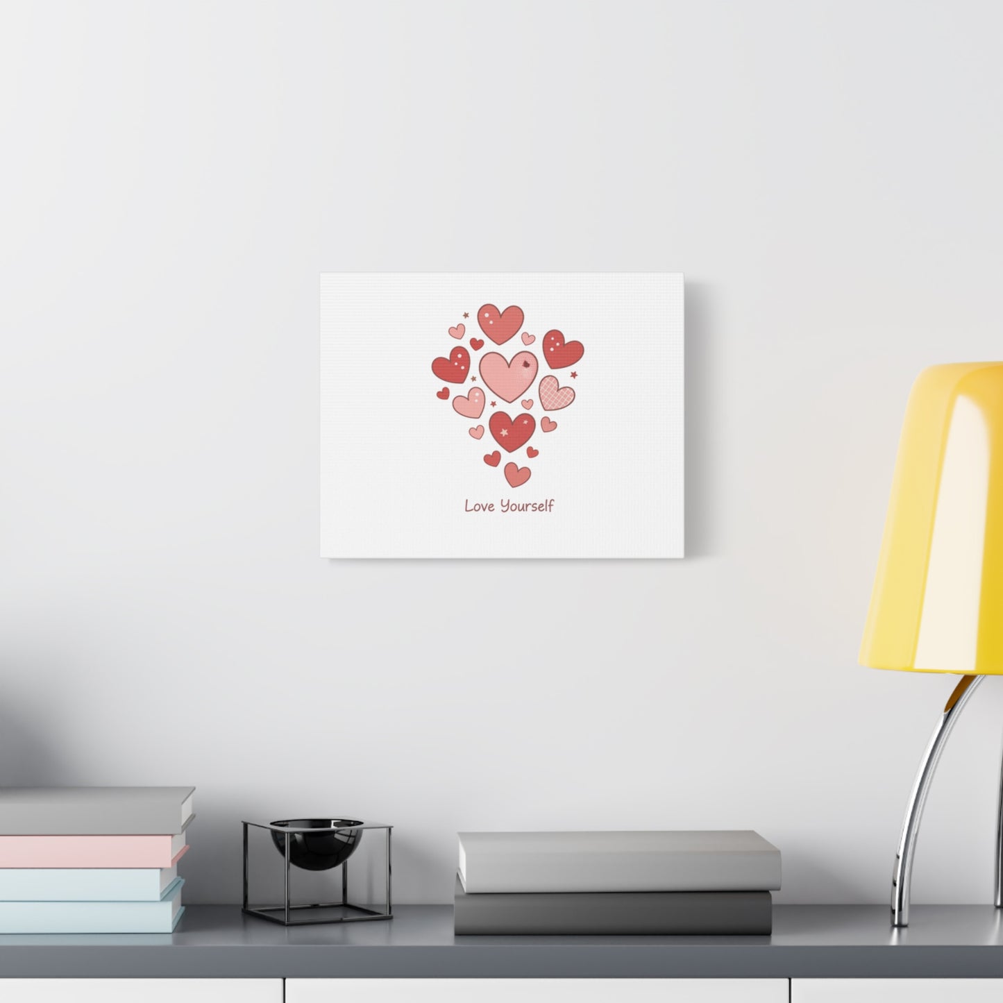 Love Yourself Canvas Wall Art — Watercolor Hearts Inspirational Home Decor