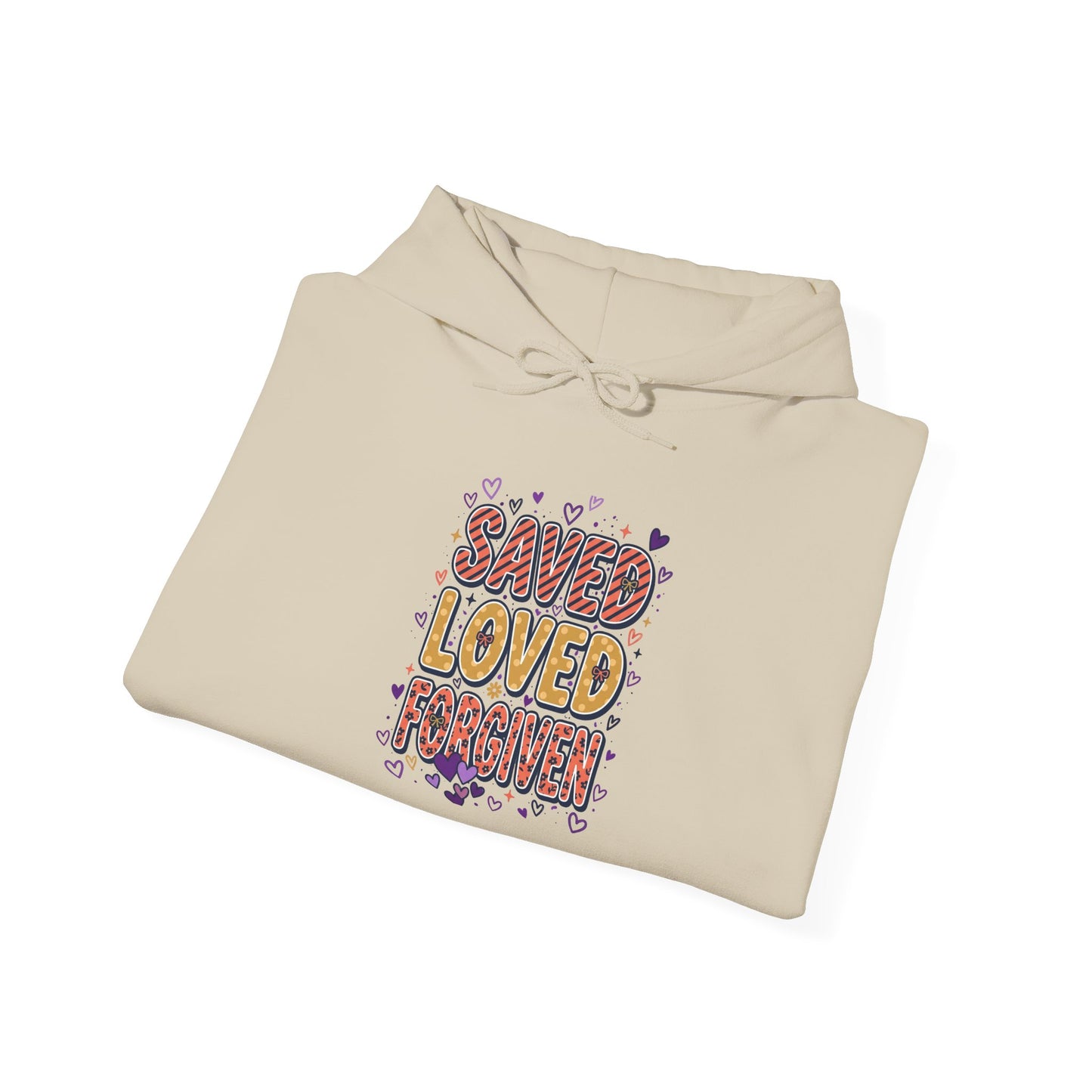 Saved Loved Praised hoodie | Christian rainbow scripture design