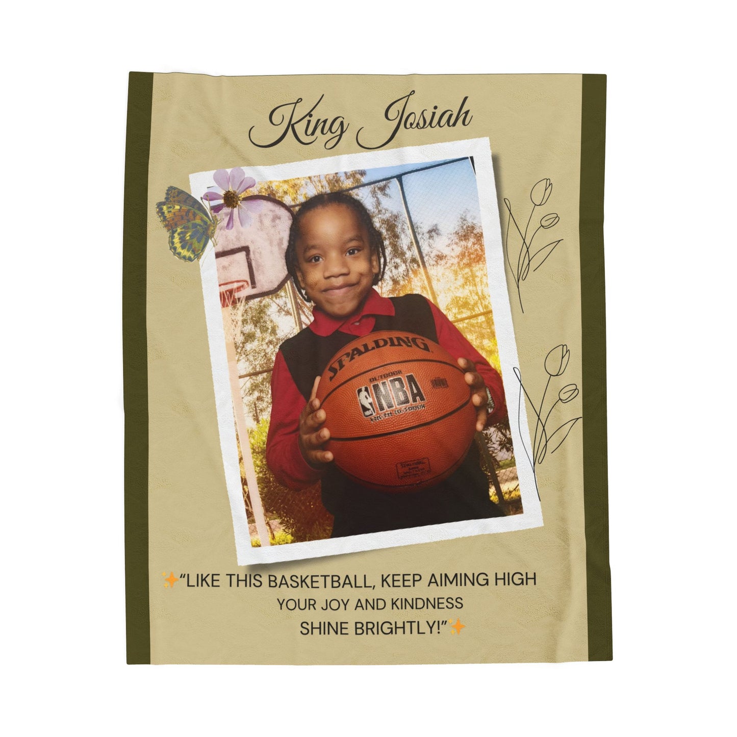 Personalized Velveteen Plush Blanket — "King Josiah" Photo Keepsake with Inspirational Quote