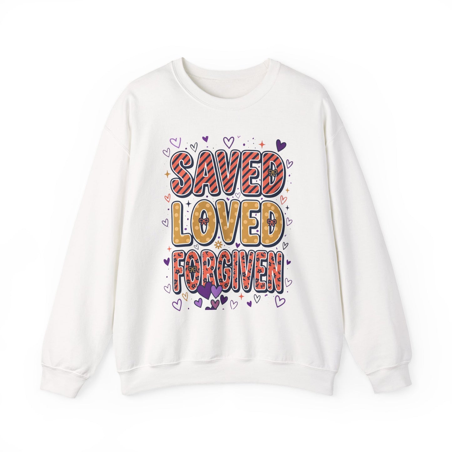Saved Loved Forgiven Sweatshirt | Christian rainbow scripture style
