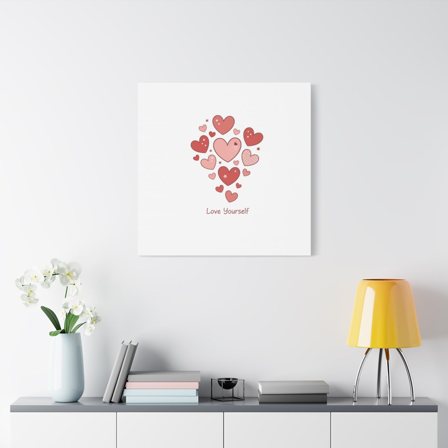 Love Yourself Canvas Wall Art — Watercolor Hearts Inspirational Home Decor