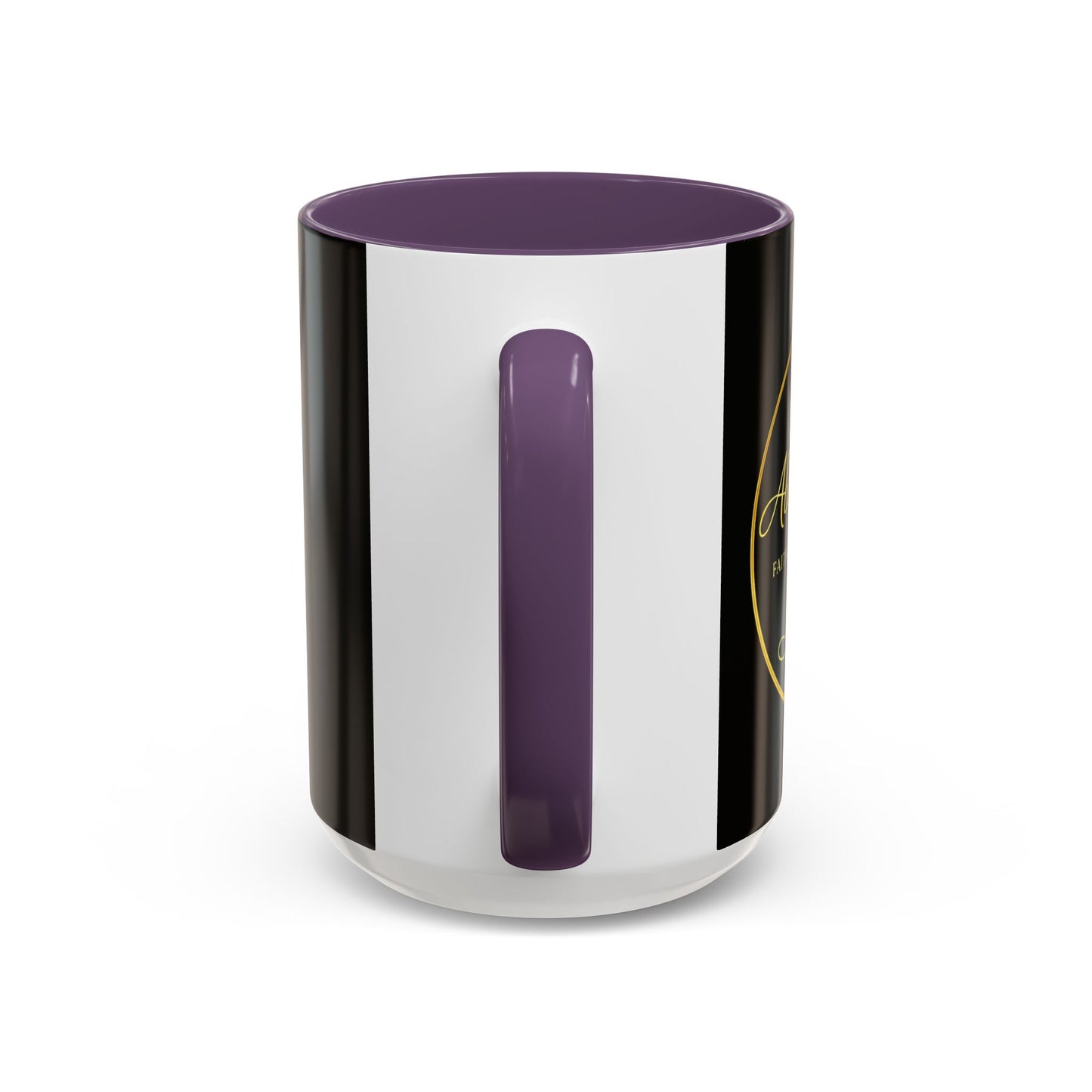 Black Accent Coffee Mug — "Abafamilystore: Faith • Family • Purpose" Gold Logo
