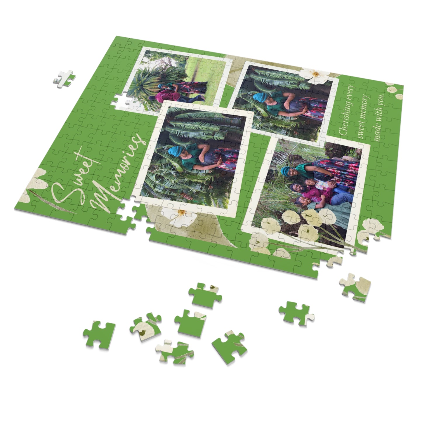 Custom Photo Jigsaw Puzzle with Tin — "Sweet Memories" Green Collage