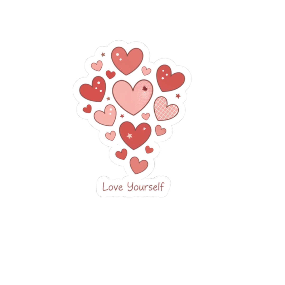 Love Yourself Sticker — Watercolor Hearts Inspirational Decal for Laptops, Water Bottles & Journals