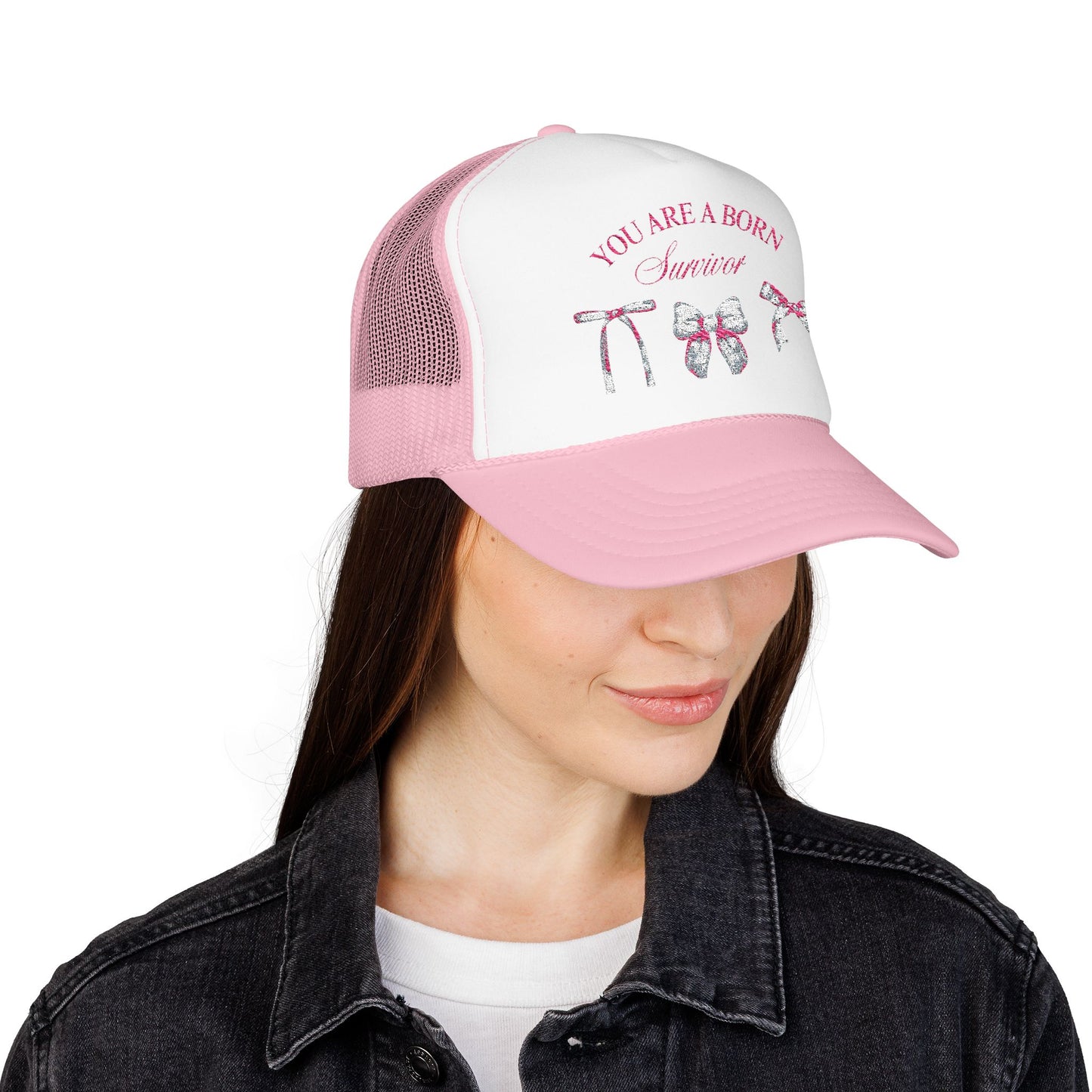 Embroidered Survival Trucker Hat - Inspirational, Unique Gift, Casual Wear, Cancer Awareness, Everyday Style