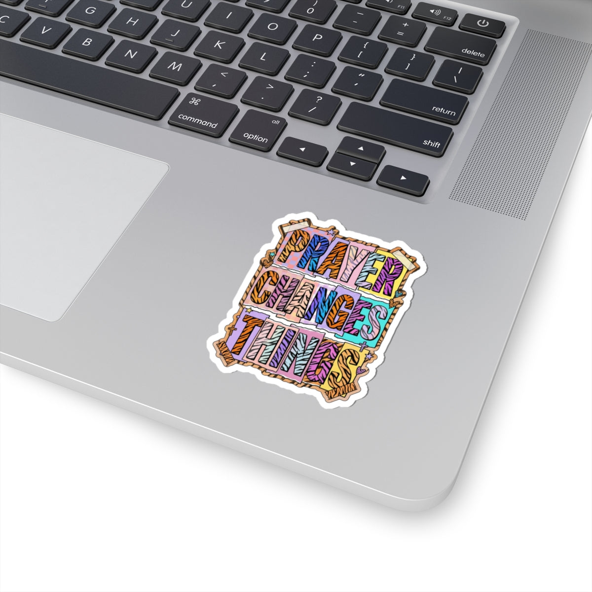 Prayer Changes Things Sticker | Christian rainbow script, playful faith decal