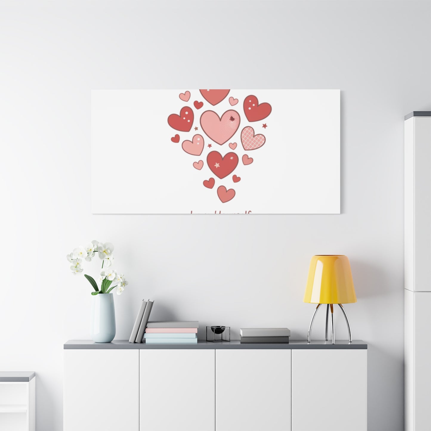 Love Yourself Canvas Wall Art — Watercolor Hearts Inspirational Home Decor