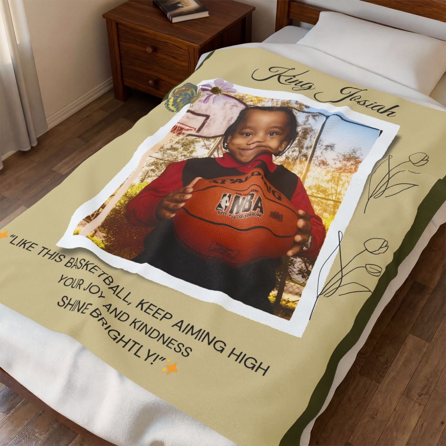 Personalized Velveteen Plush Blanket — "King Josiah" Photo Keepsake with Inspirational Quote