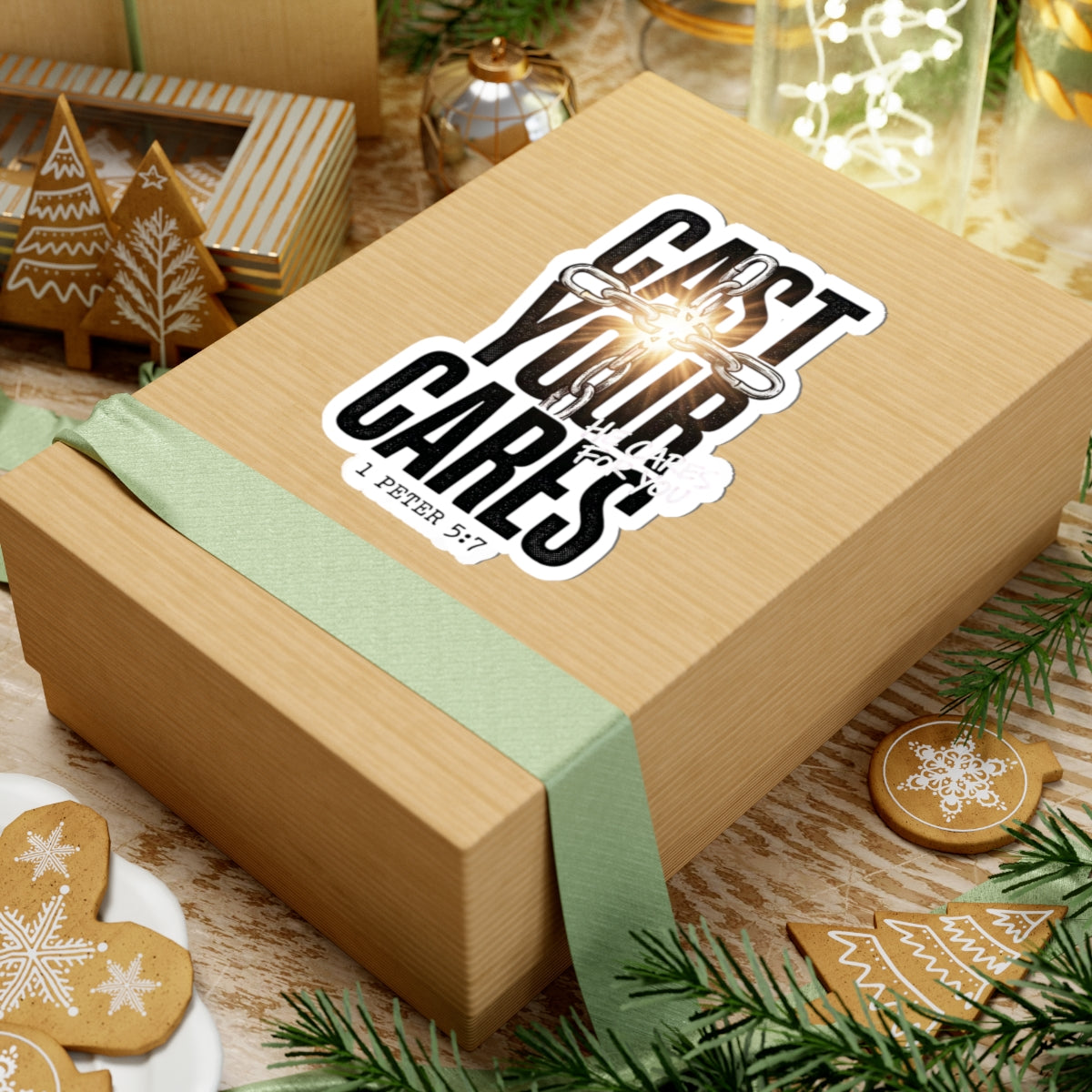 Cast Your Cares Sticker | Christian Streetwear, Scripture 1 Peter 5:7