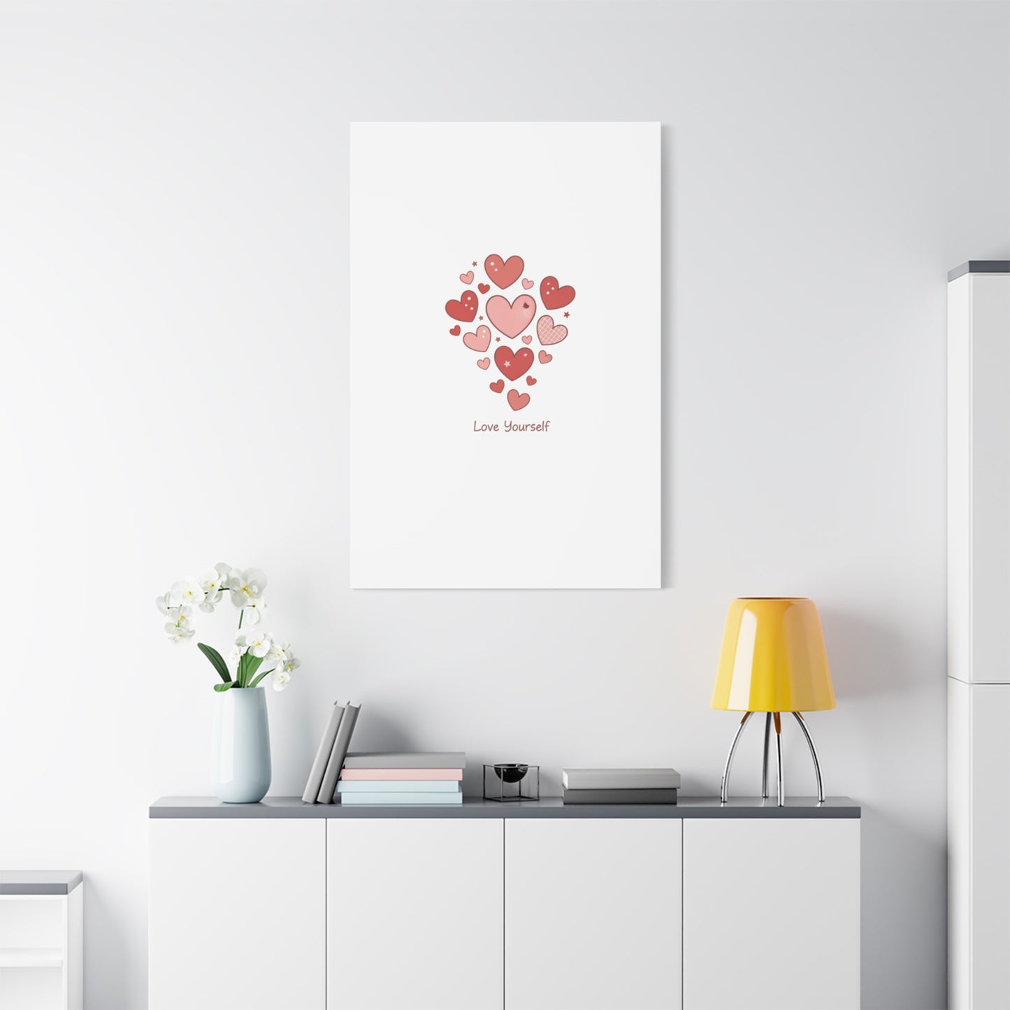 Love Yourself Canvas Wall Art — Watercolor Hearts Inspirational Home Decor