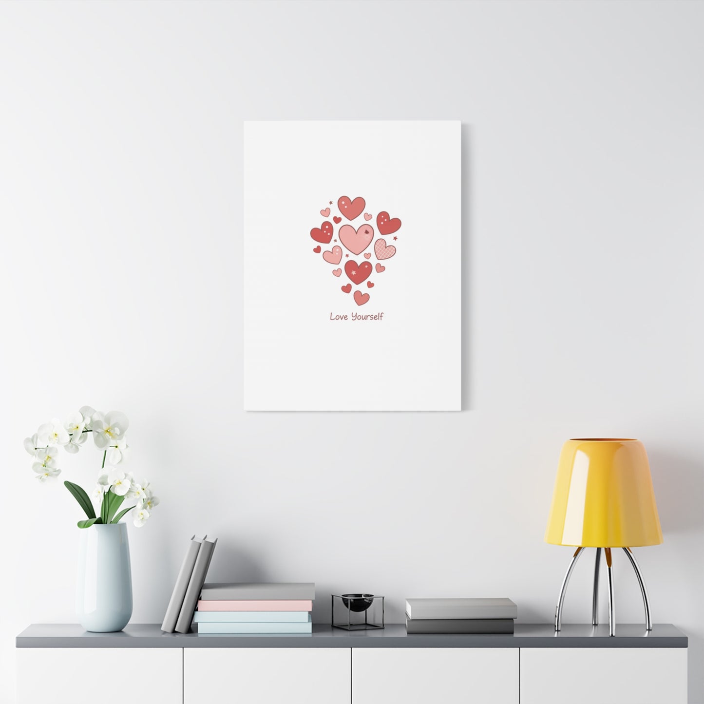 Love Yourself Canvas Wall Art — Watercolor Hearts Inspirational Home Decor