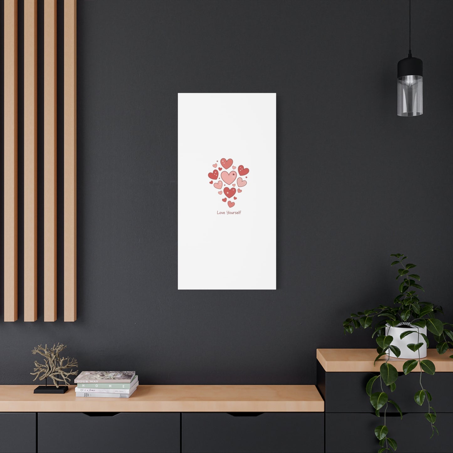 Love Yourself Canvas Wall Art — Watercolor Hearts Inspirational Home Decor
