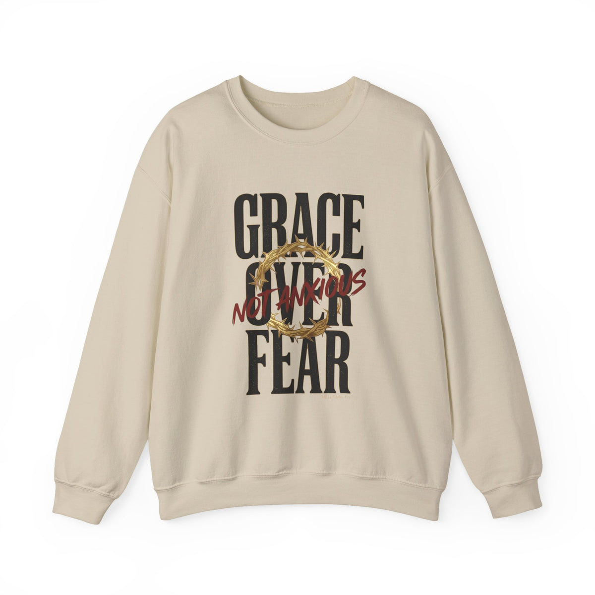 Grace Over Fear Crewneck Sweatshirt | Christian Streetwear, Distressed Thorn Graphic