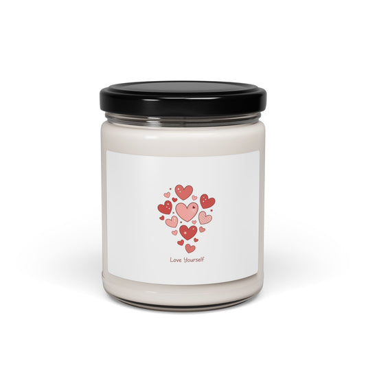 Love Yourself Scented Soy Candle — Watercolor Hearts Inspirational Candle (9oz)