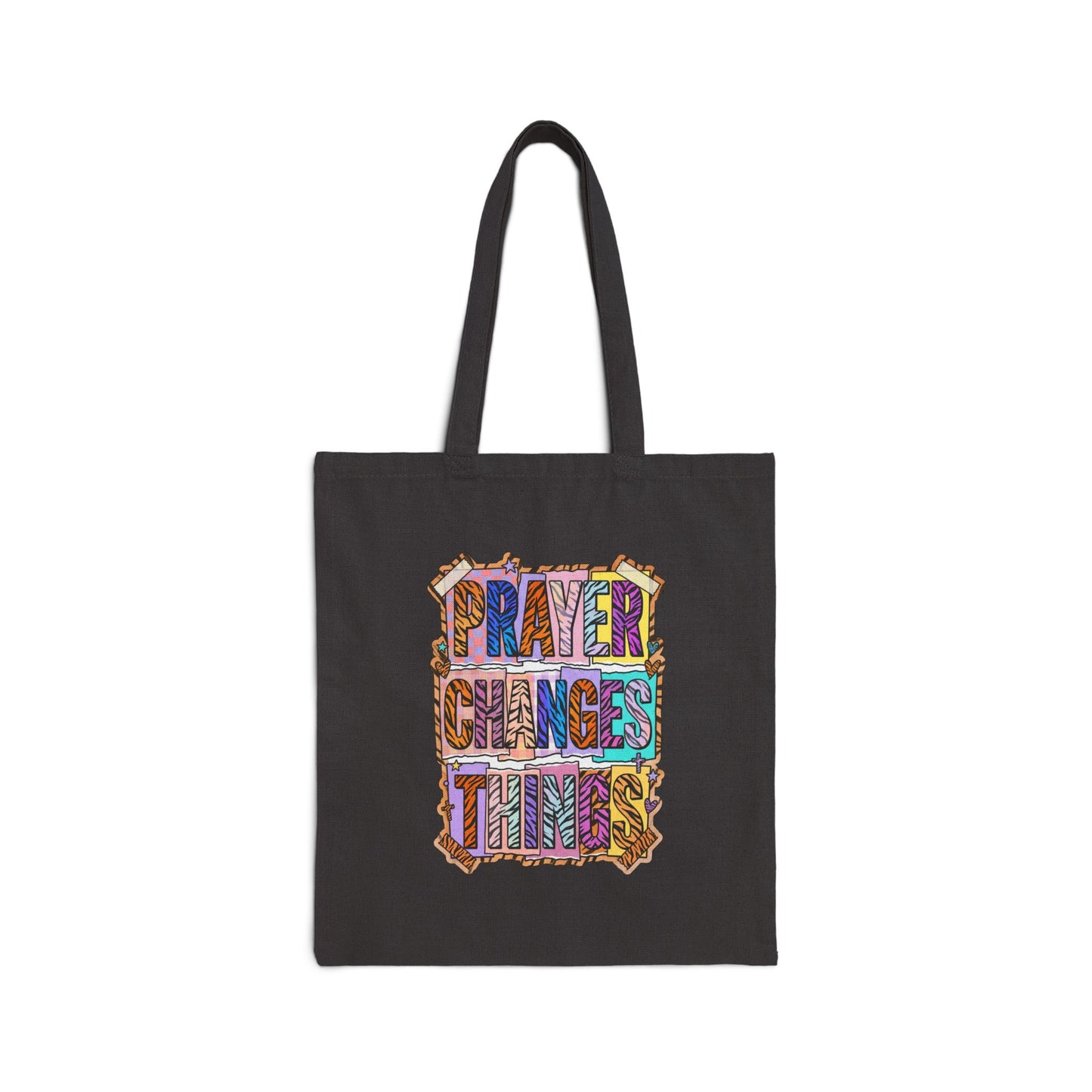 Prayer Changes Things Tote | Christian Rainbow Scripture Quote Canvas Tote